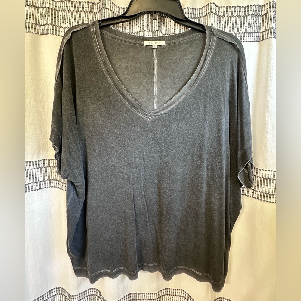 Z Supply Distressed Charcoal V-Neck Blouse
